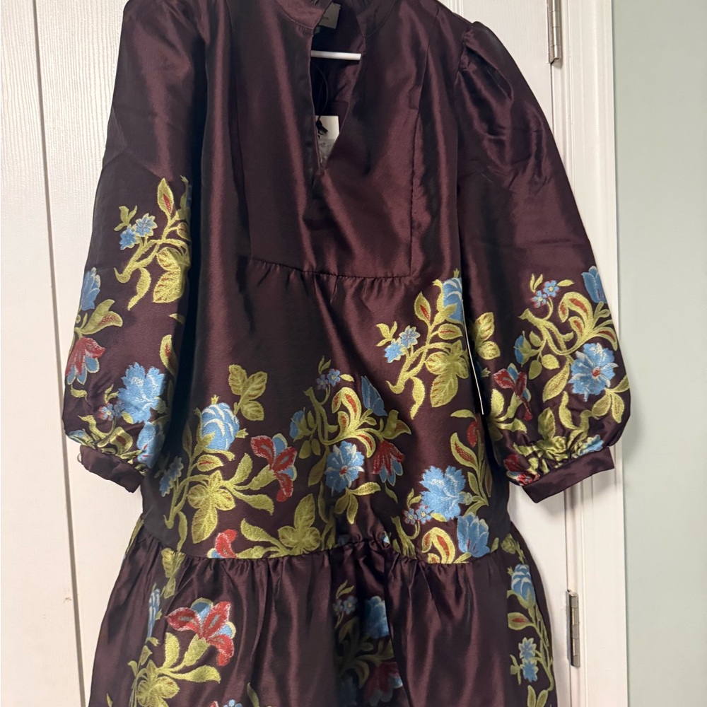 Tuckernuck Palmerston Dress in Wine w/ Jacquard embroidery - Medium